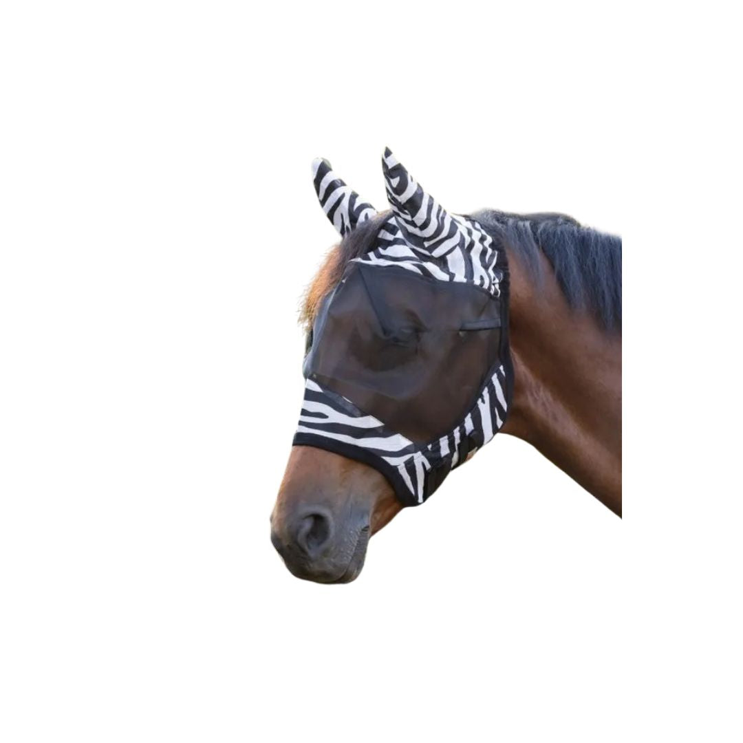 Covalliero Zebra-Look Fly Mask with Ear Protection
